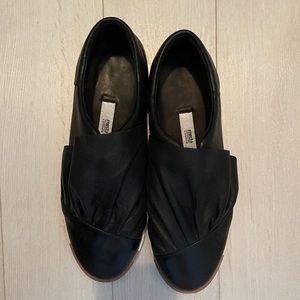 Miista Black Leather Draped Slip-On Flats